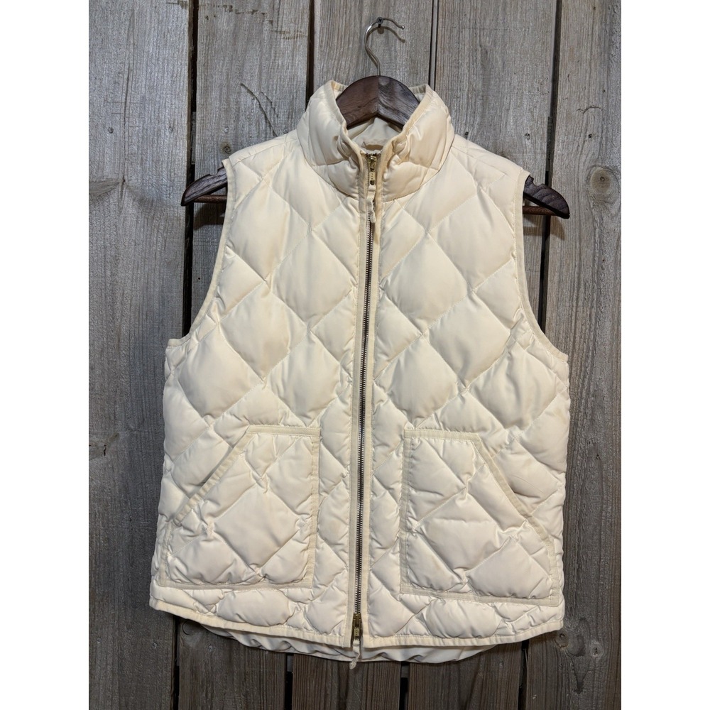 J.Crew Cream Down Puffer Soft Cozy Cream Vest Small Diamond Quilted Gold Zip